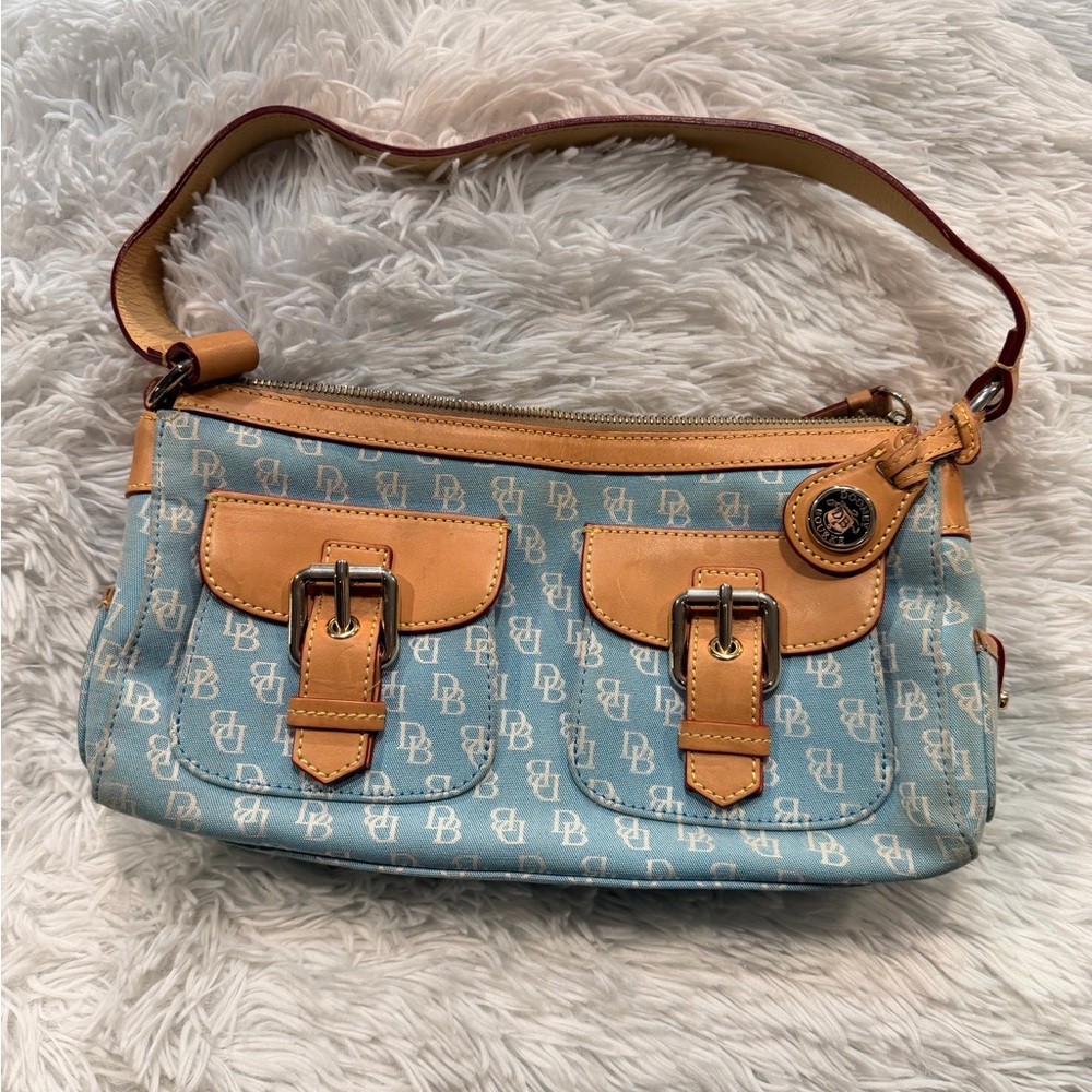 Dooney & Bourke Blue and Tan Logo Shoulder Bag